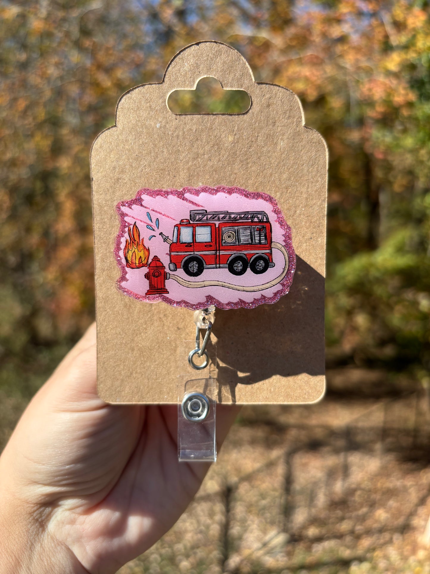 Pink firetruck Badge reel